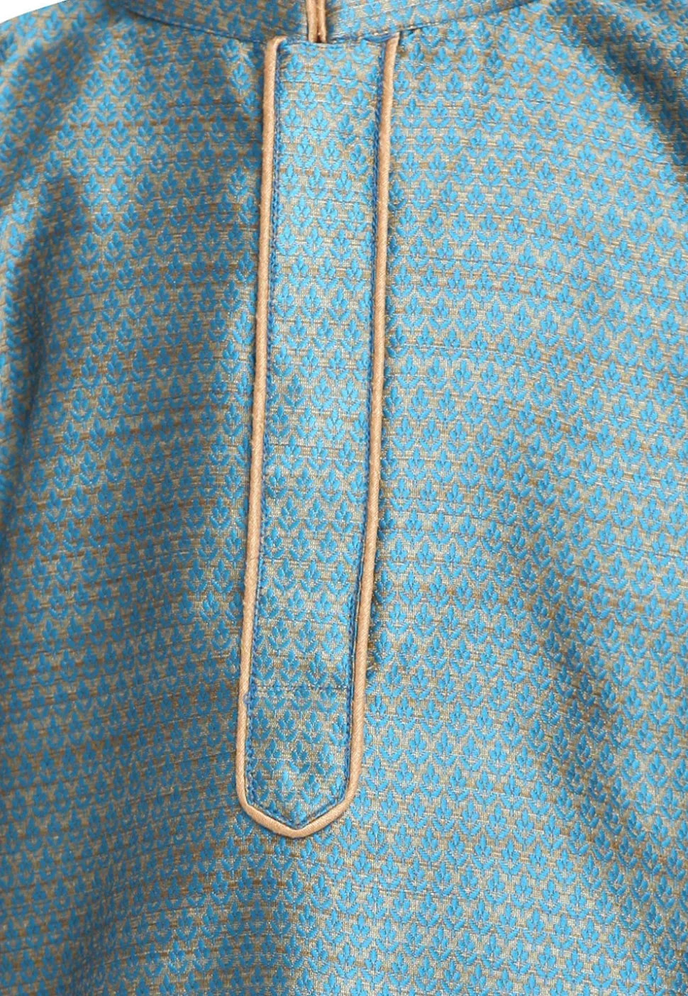 Woven Cotton Silk Jacquard Kurta Set in Teal Blue
