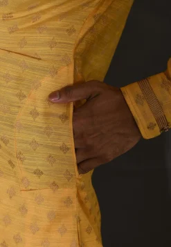 Woven Cotton Silk Jacquard Kurta Set in Yellow