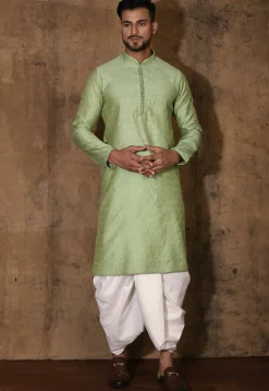 Woven Cotton Silk Jacquard Dhoti Kurta in Light Green