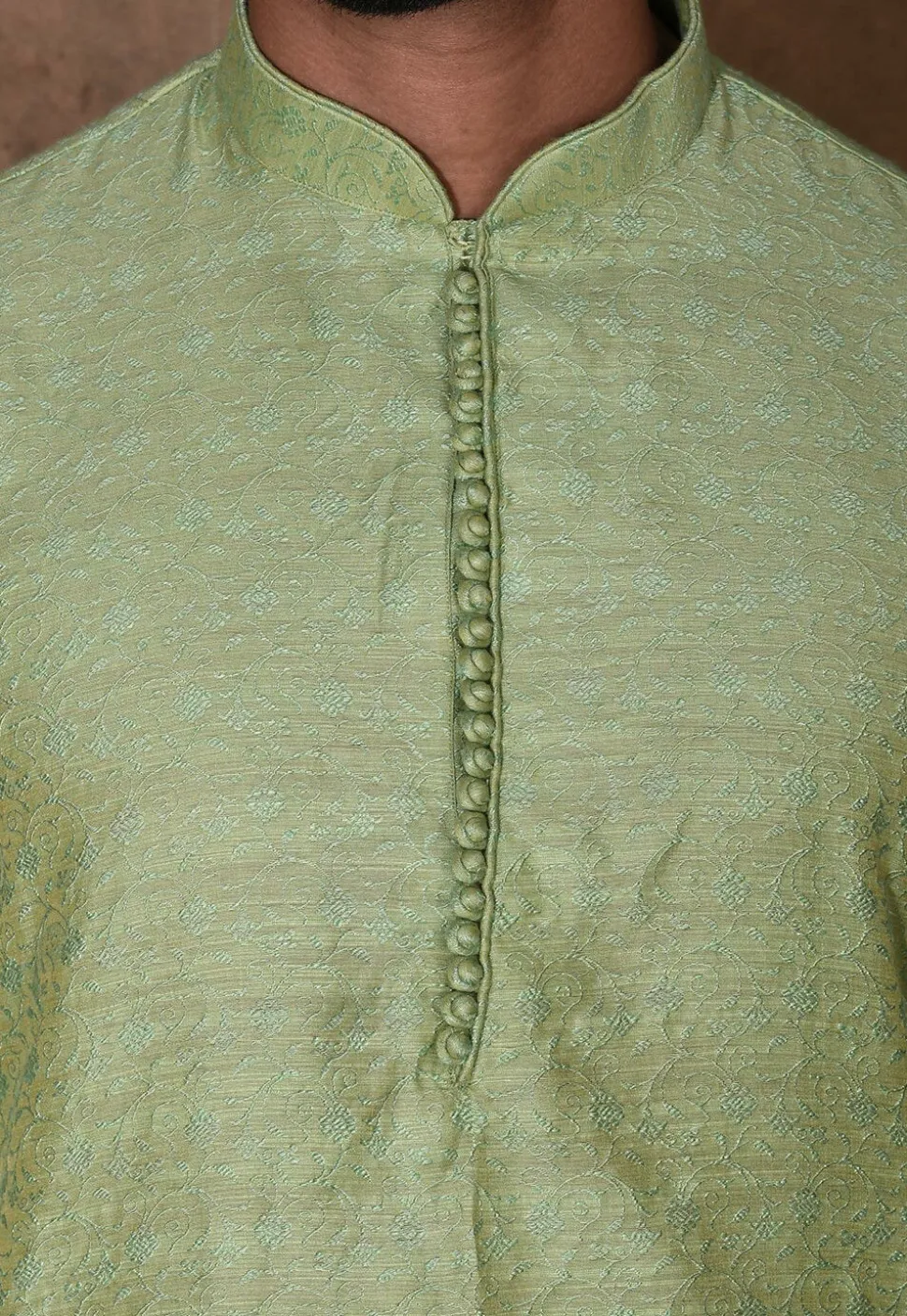 Woven Cotton Silk Jacquard Dhoti Kurta in Light Green