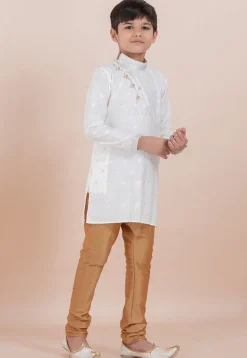 Woven Cotton Silk Jacquard Kurta Set in White