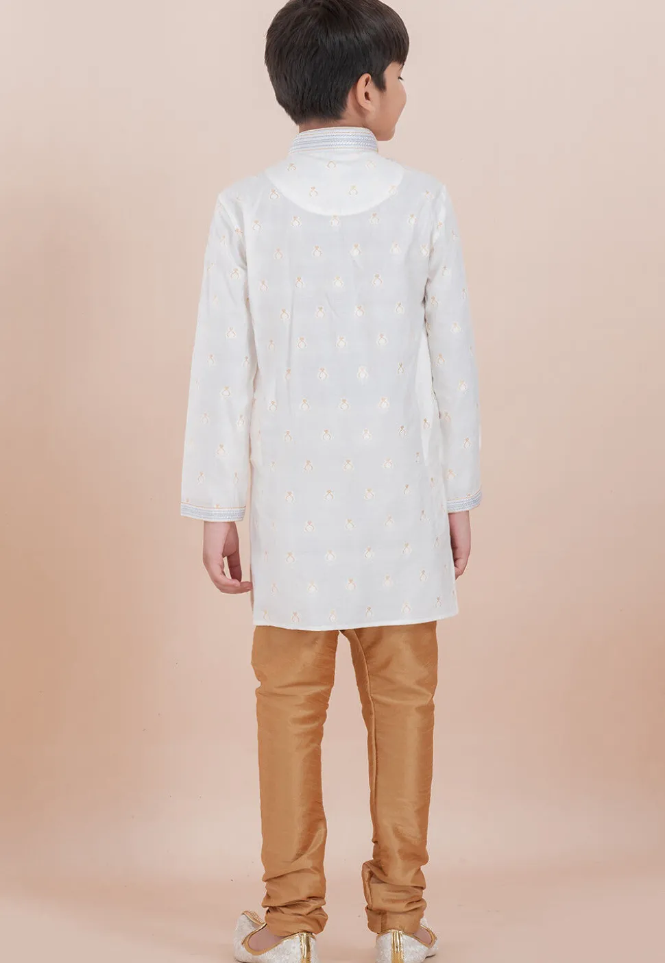 Woven Cotton Silk Jacquard Kurta Set in White
