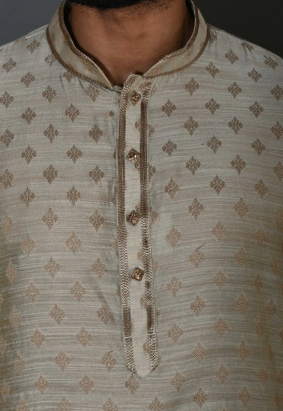 Woven Cotton Silk Jacquard Dhoti Kurta in Grey Dual Tone