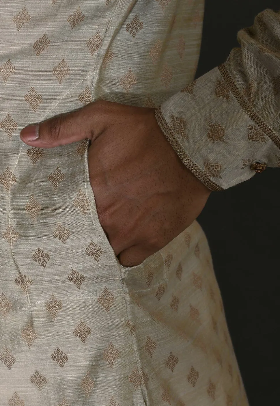 Woven Cotton Silk Jacquard Dhoti Kurta in Grey Dual Tone
