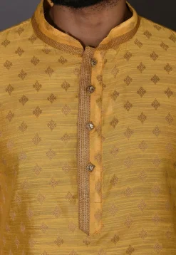 Woven Cotton Silk Jacquard Dhoti Kurta in Yellow