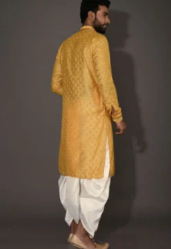 Woven Cotton Silk Jacquard Dhoti Kurta in Yellow