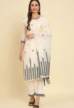 Woven Cotton Silk Pakistani Suit in Off White