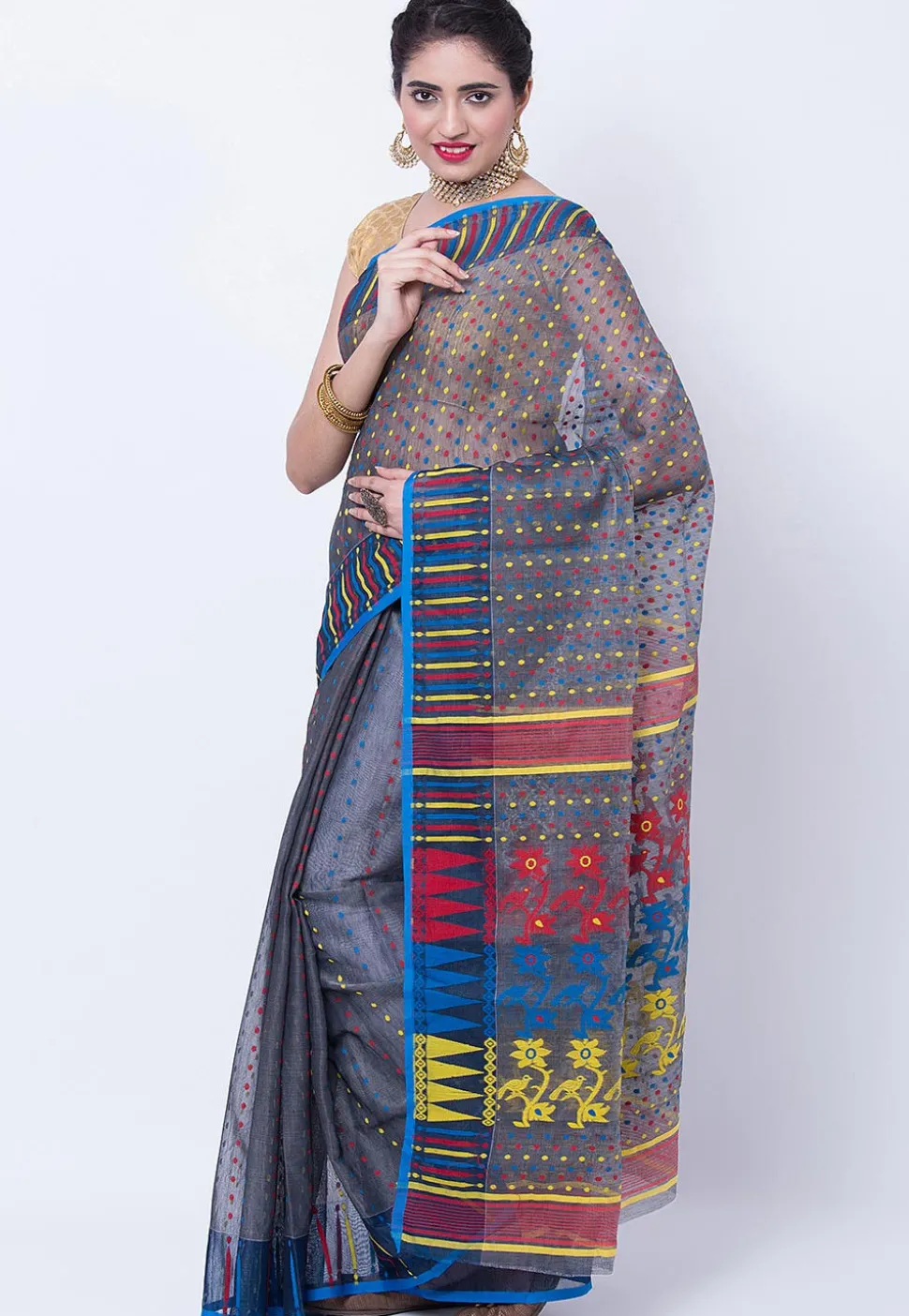 Woven Cotton Silk Saree in Grey