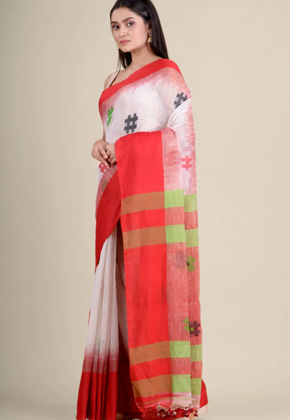 Woven Cotton Silk Saree in White