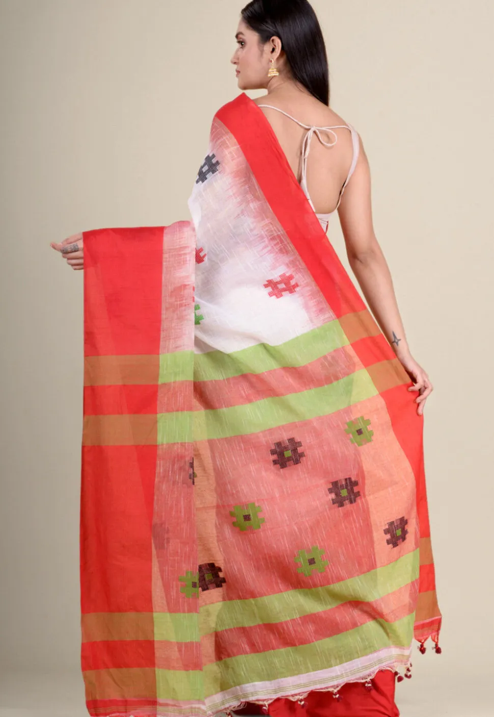 Woven Cotton Silk Saree in White