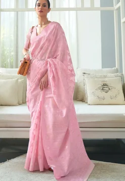 Woven Cotton Silk Saree in Pink