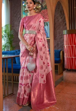 Woven Cotton Silk Saree in Peach