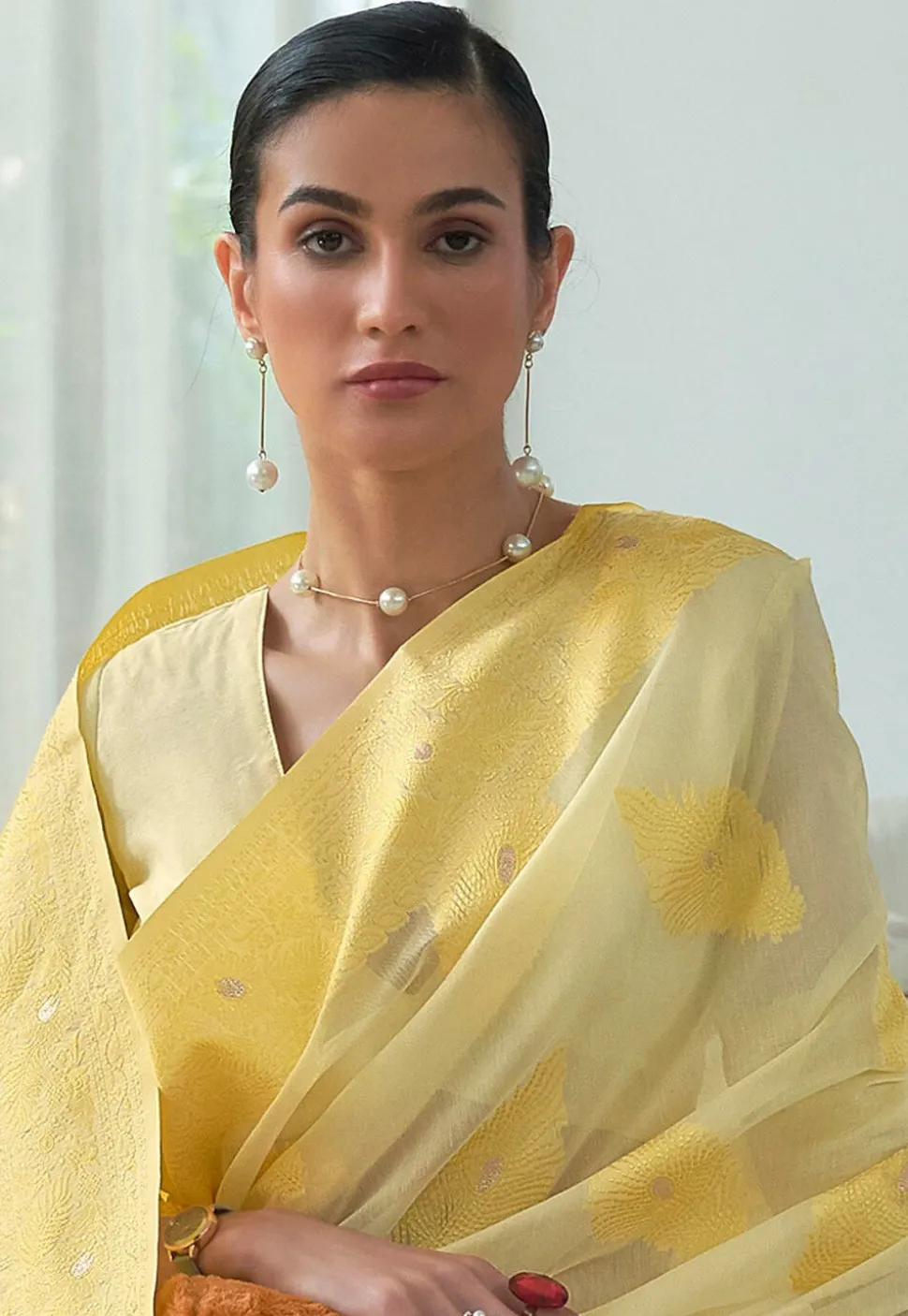 Woven Cotton Silk Saree in Yellow