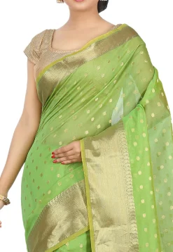 Woven Cotton Silk Saree in Light Green
