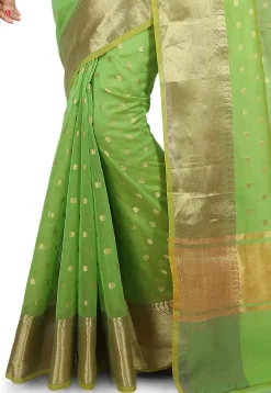 Woven Cotton Silk Saree in Light Green