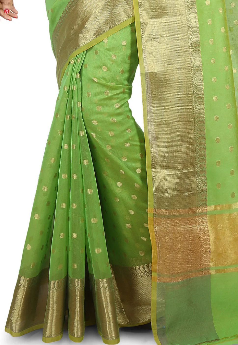Woven Cotton Silk Saree in Light Green