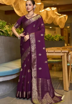 Woven Cotton Silk Saree in Violet