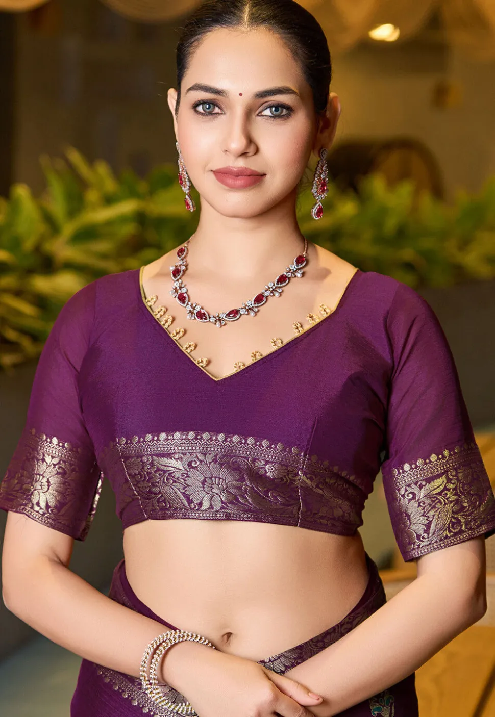 Woven Cotton Silk Saree in Violet