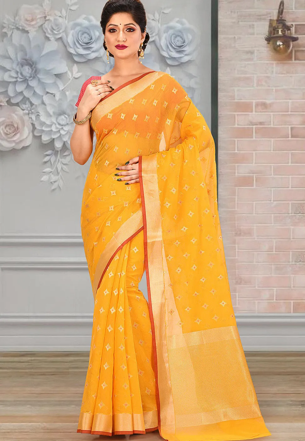 Woven Cotton Silk Saree in Mustard