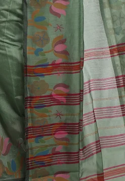 Woven Cotton Silk Tant Saree in Dusty Green
