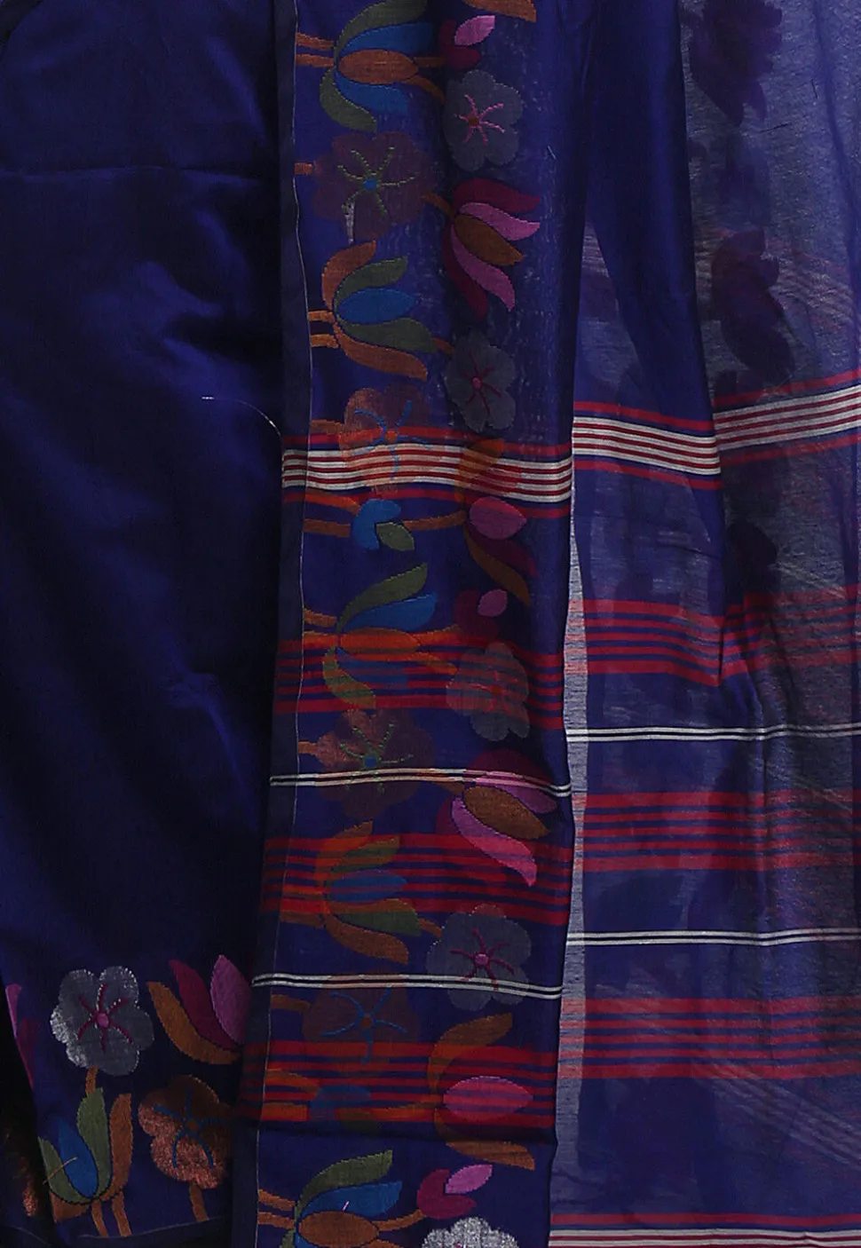 Woven Cotton Silk Tant Saree in Navy Blue