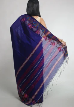Woven Cotton Silk Tant Saree in Navy Blue