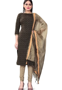 Woven Cotton Straight Suit in Black