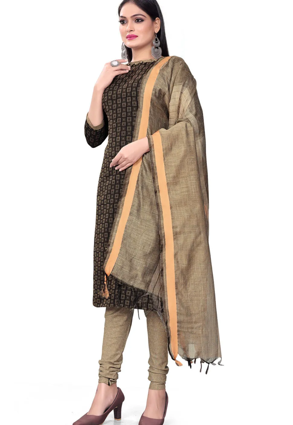Woven Cotton Straight Suit in Black