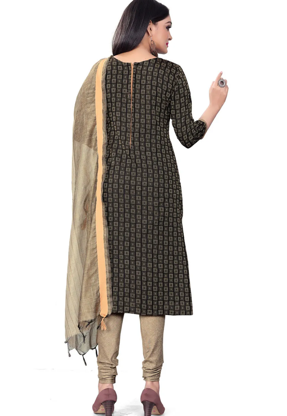 Woven Cotton Straight Suit in Black