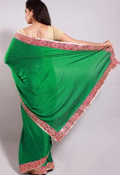 Woven Crepe Jacquard Saree in Green