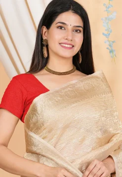 Woven Crush Tissue Jacquard Saree in Beige