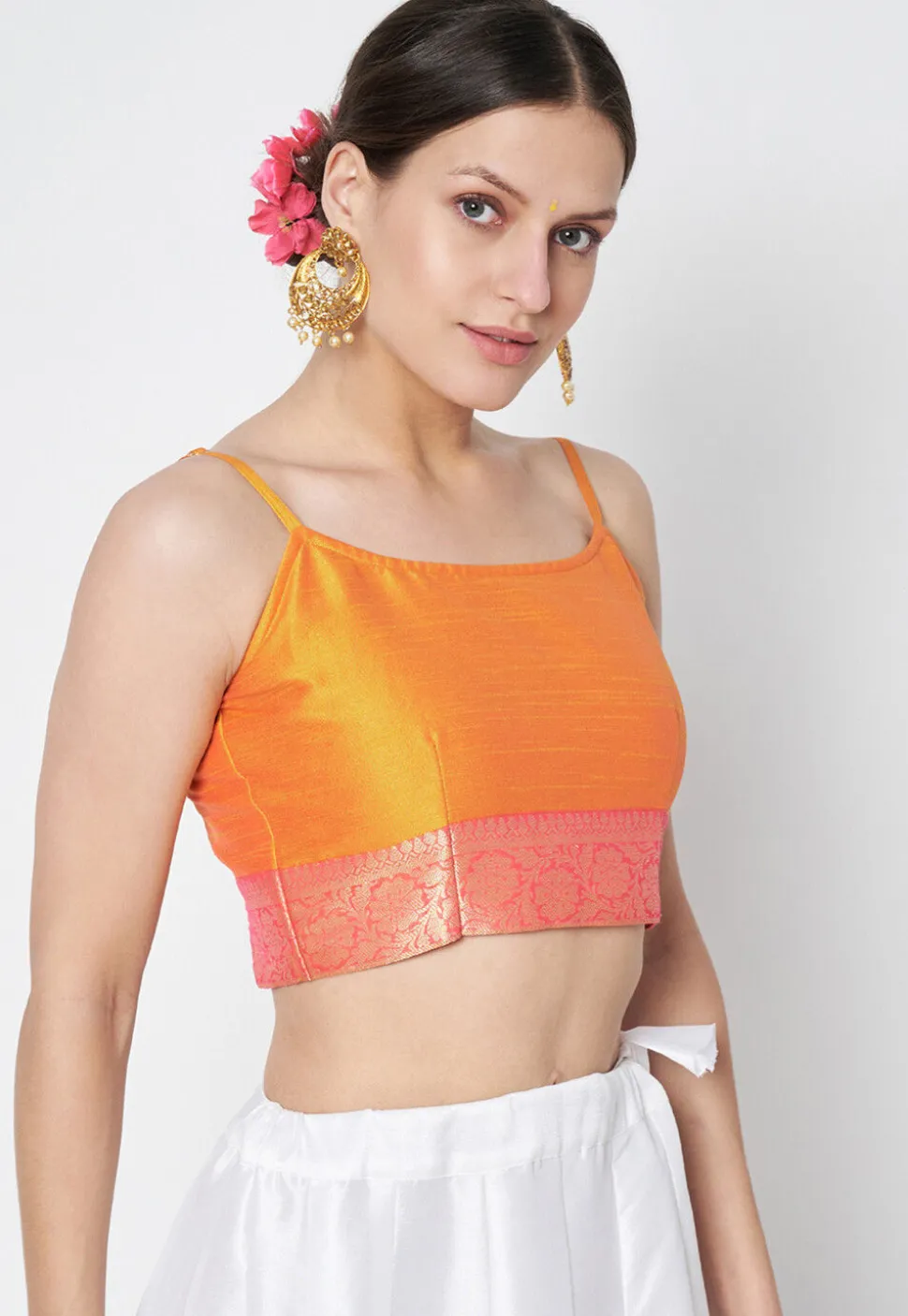 Woven Dupion Silk Blouse in Orange