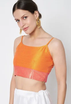 Woven Dupion Silk Blouse in Orange
