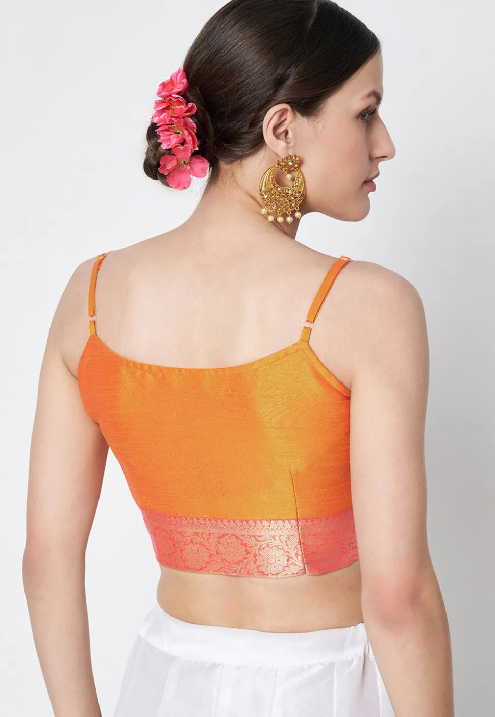 Woven Dupion Silk Blouse in Orange