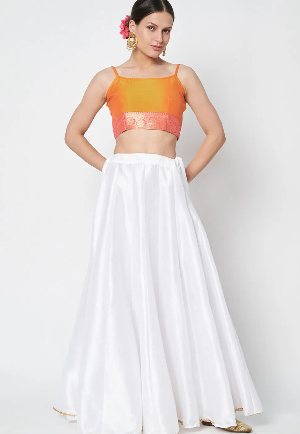 Woven Dupion Silk Blouse in Orange