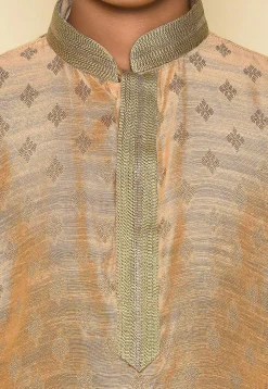 Woven Dupion Silk Kurta in Light Peach