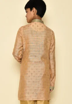 Woven Dupion Silk Kurta in Light Peach