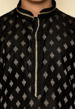 Woven Dupion Silk Kurta in Black