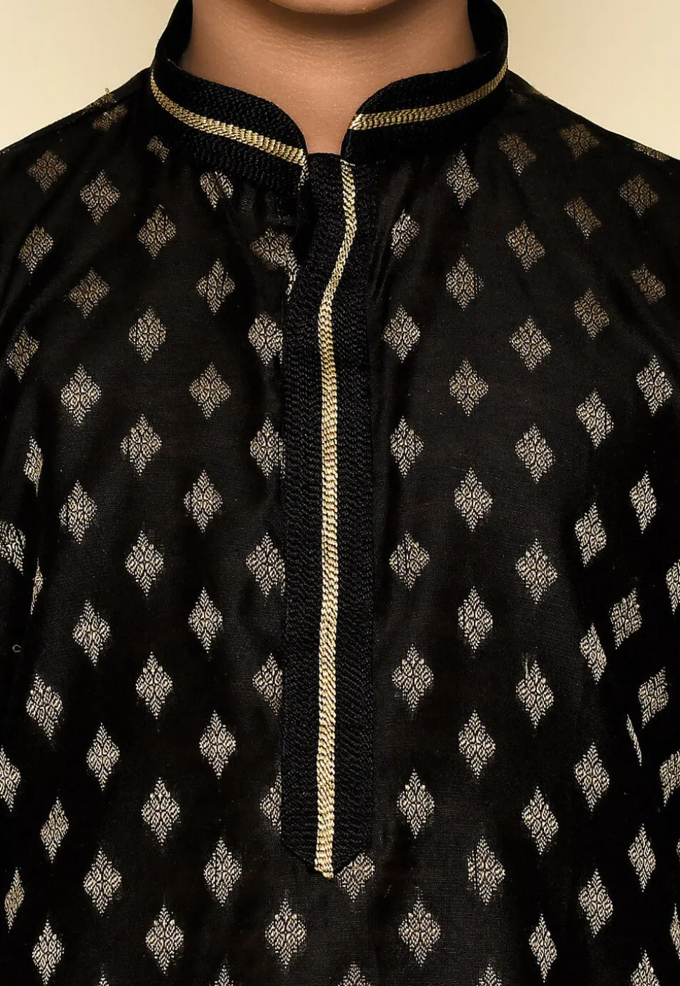 Woven Dupion Silk Kurta in Black