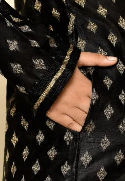 Woven Dupion Silk Kurta in Black