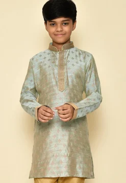 Woven Dupion Silk Kurta in Grey