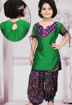 Woven Dupion Silk Punjabi Suit in Green