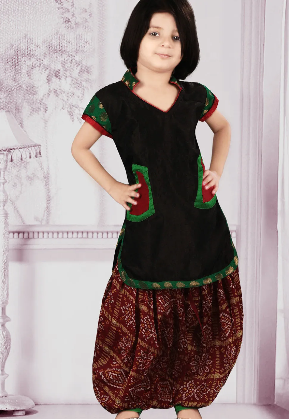 Woven Dupion Silk Punjabi Suit in Black