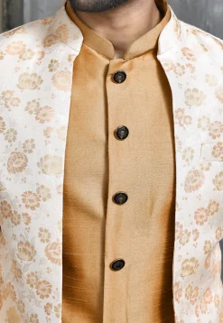 Woven Dupion Silk Sherwani in Dark Beige