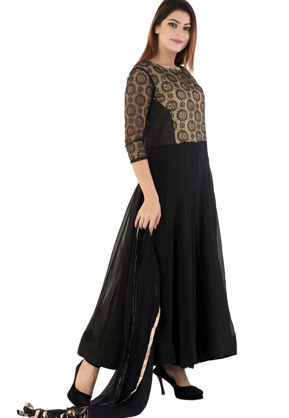 Woven Georgette Abaya Style Suit in Black