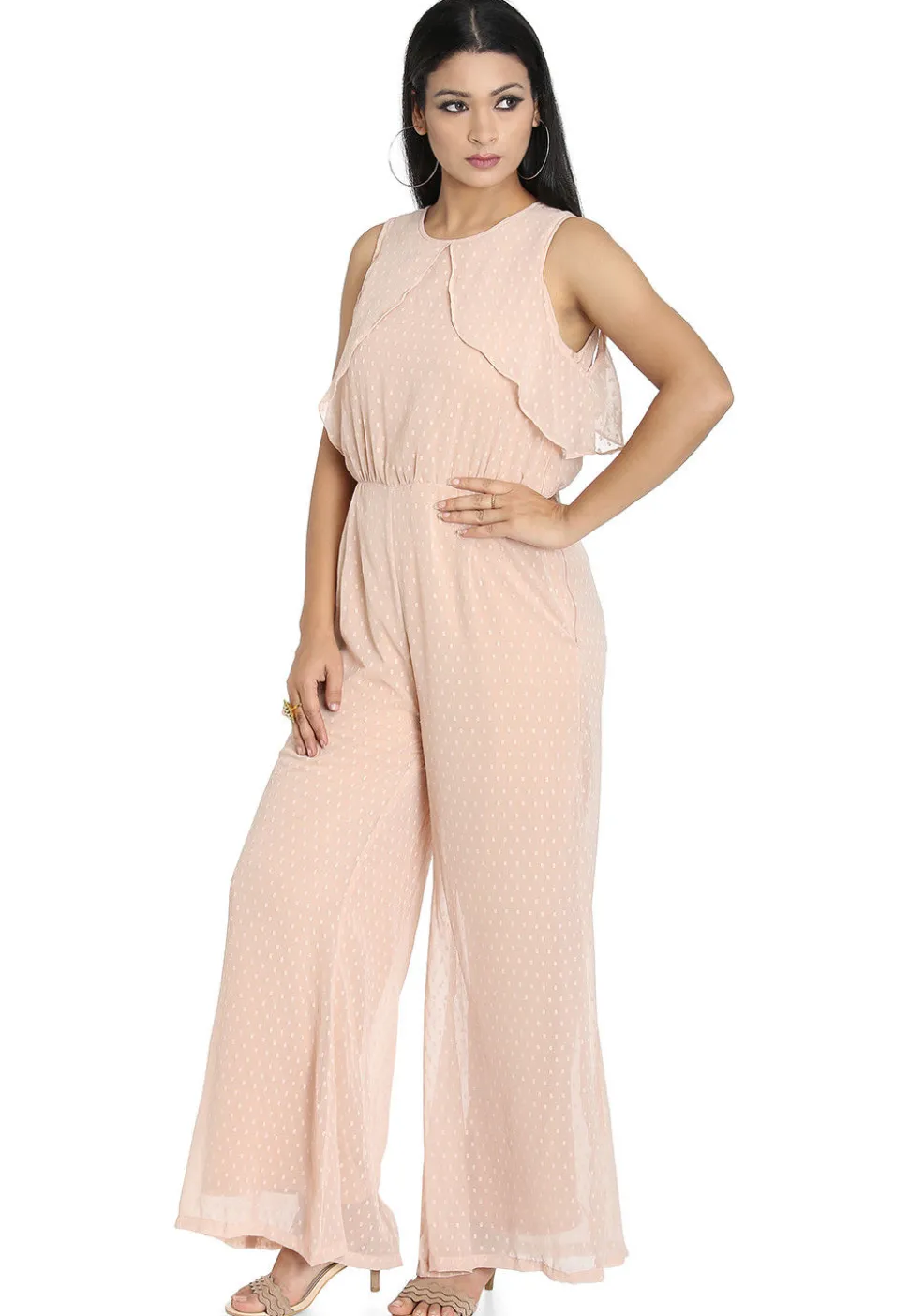 Woven Georgette Brasso Jumpsuit in Light Peach