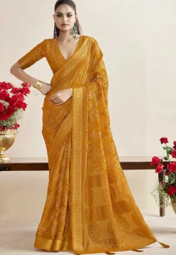 Woven Georgette Brasso Saree in Mustard