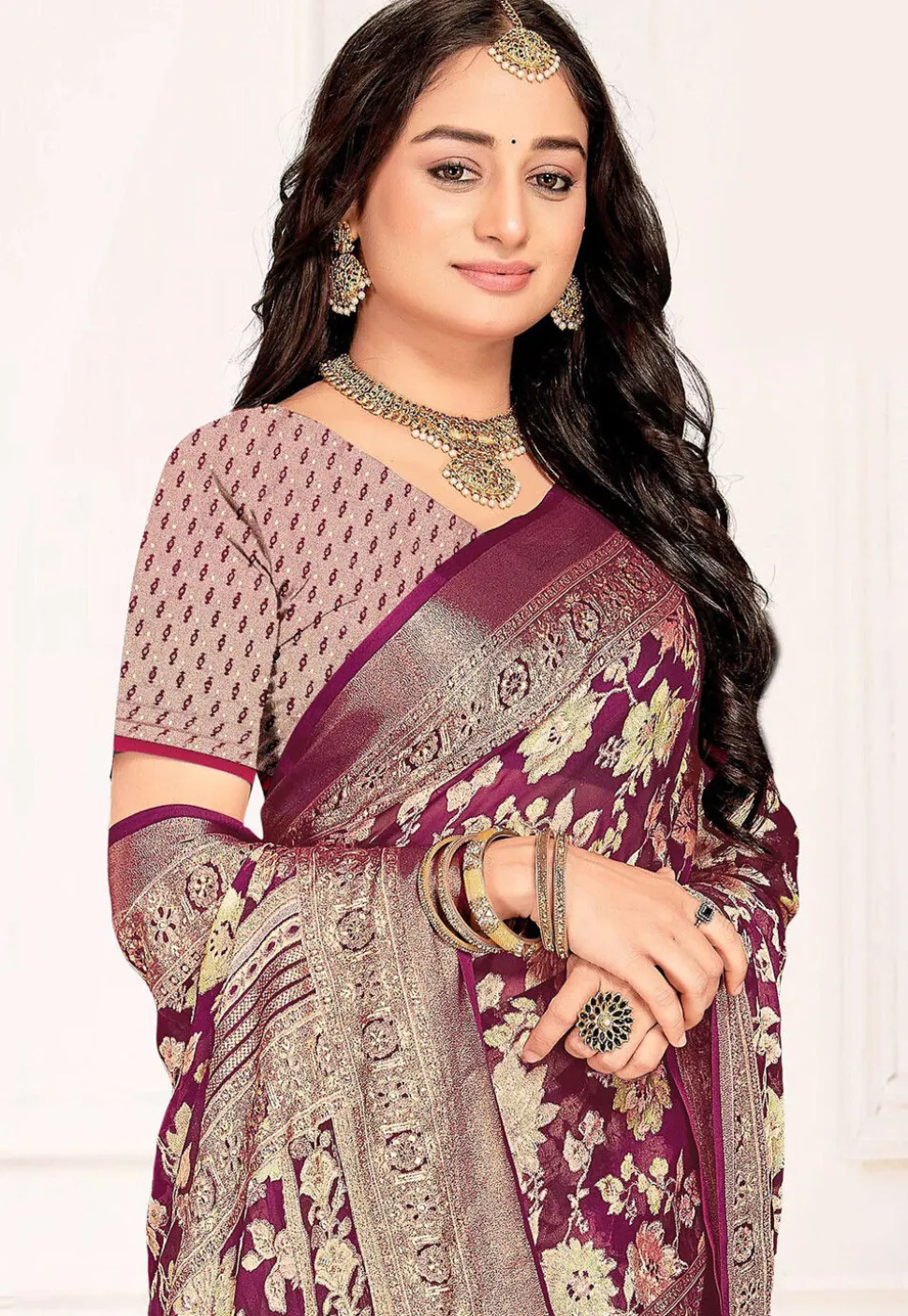 Woven Georgette Brasso Saree in Purple