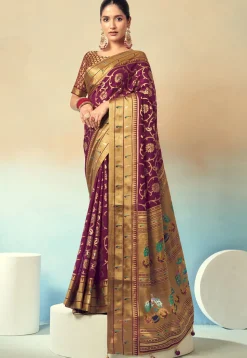 Woven Georgette Brasso Saree in Purple