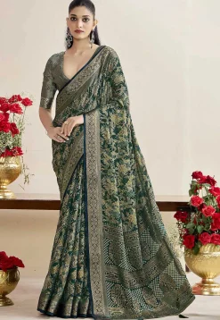 Woven Georgette Brasso Saree in Teal Green